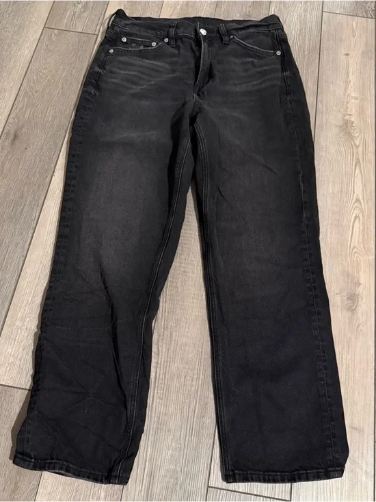 Women's American Eagle Super High Rise Ankle Straight Jeans Washed Black - Picture 1 of 9
